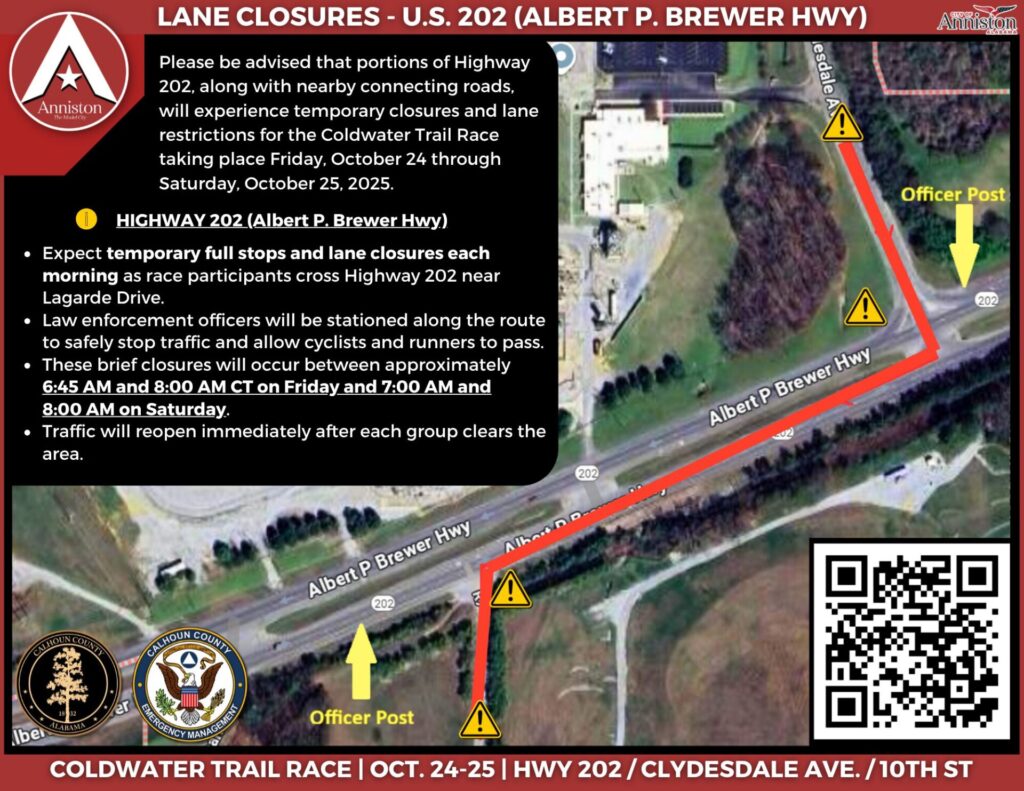 Coldwater Trail Race to Bring Temporary Road Closures in Anniston This Weekend