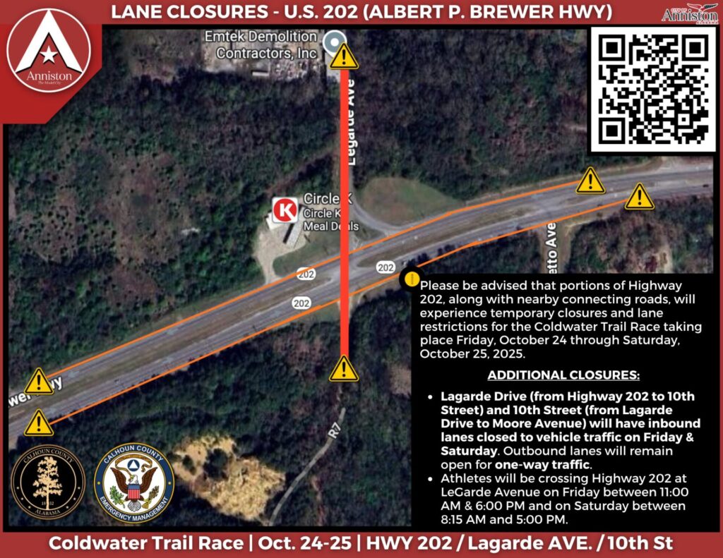 Coldwater Trail Race to Bring Temporary Road Closures in Anniston This Weekend