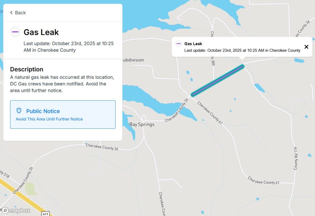 Gas Leak Temporarily Closes Roads in Tate’s Chapel Community