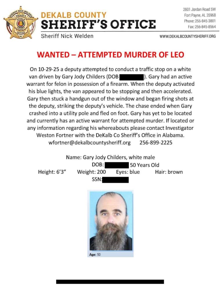 DeKalb County Sheriff’s Office Searching for Suspect in Attempted Murder of Deputy