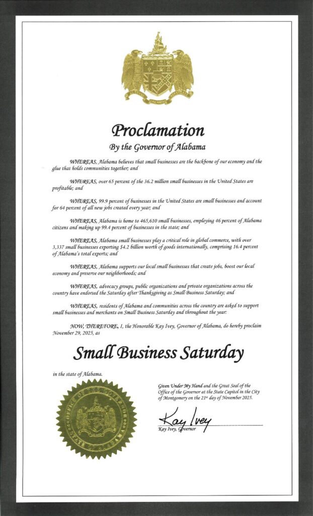 Governor Ivey Proclaims November 29 as Small Business Saturday in Alabama