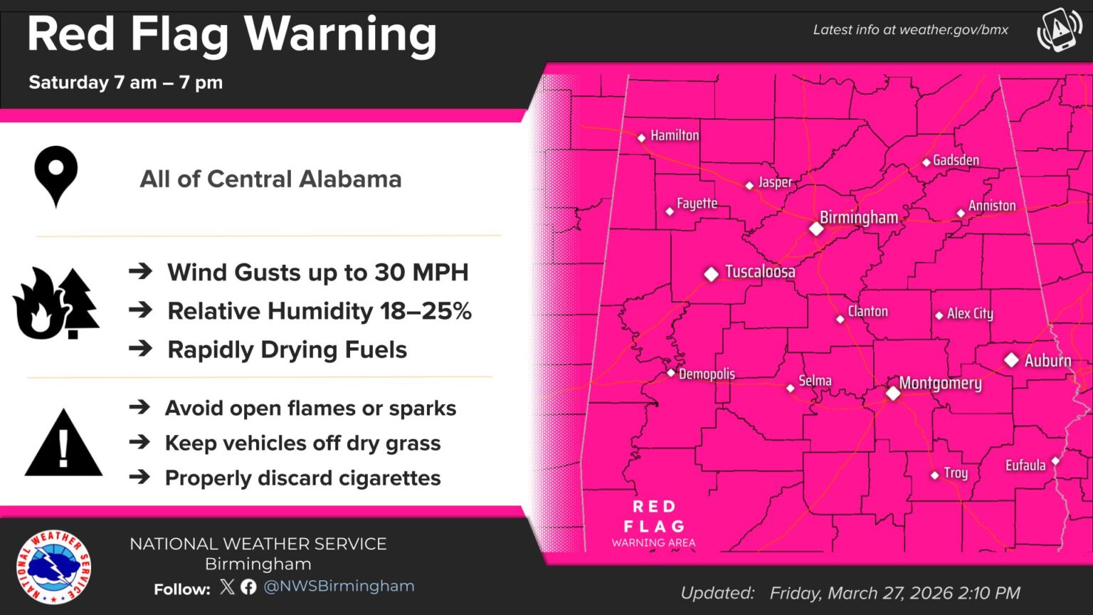 Red Flag Warning Issued for Cherokee County Saturday - WEIS | Local ...