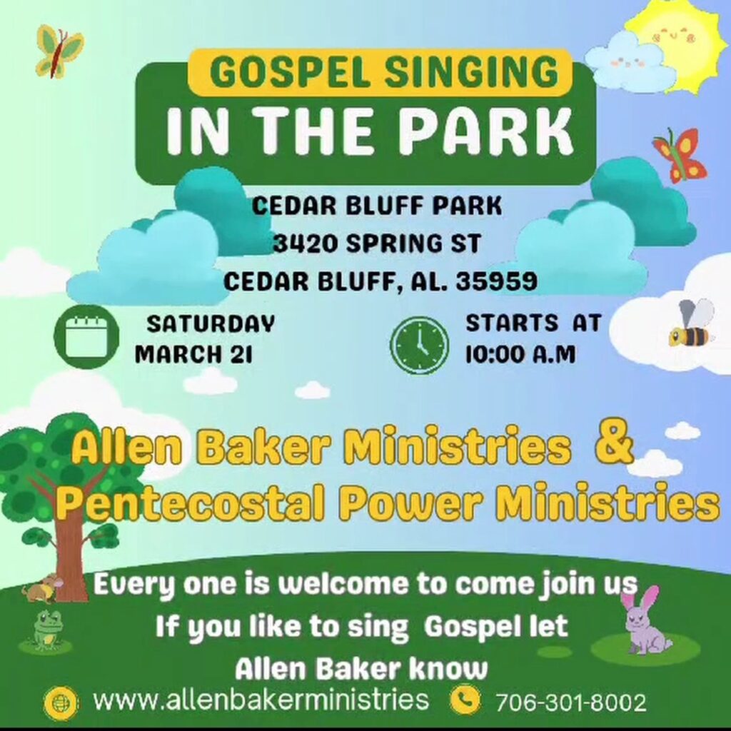 Gospel Singing Scheduled at Cedar Bluff Park on March 21