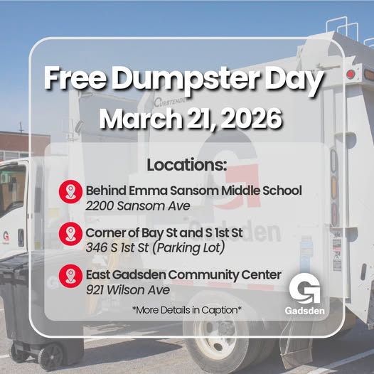City of Gadsden Announces New Date and Location for Free Dumpster Day