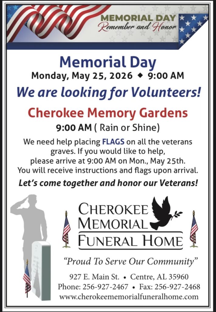 Cherokee Memorial Gardens Seeking Volunteers to Honor Veterans on Memorial Day