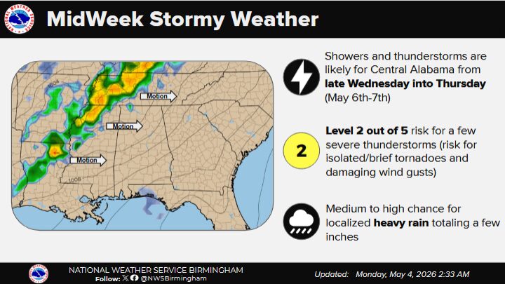 National Weather Service Updates Severe Weather Outlook for Wednesday Night into Thursday