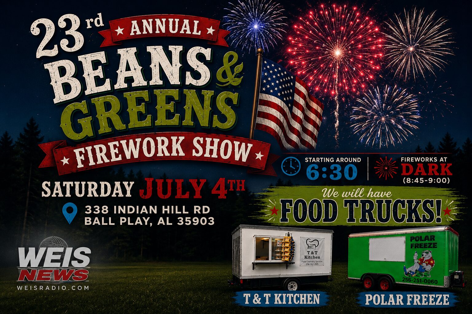 23rd Annual Beans & Greens Firework Show Set for July 4 in Ball Play