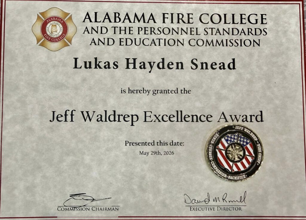 Gadsden Fire Department Welcomes Three New Firefighters; Snead Earns Excellence Award