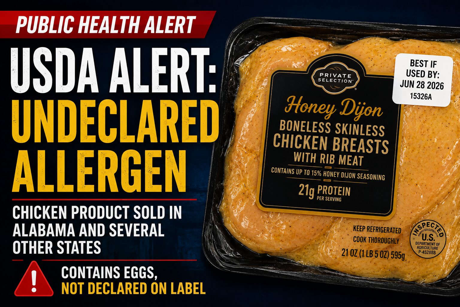 USDA Issues Public Health Alert for Chicken Products Sold in Alabama Due to Undeclared Egg Allergen