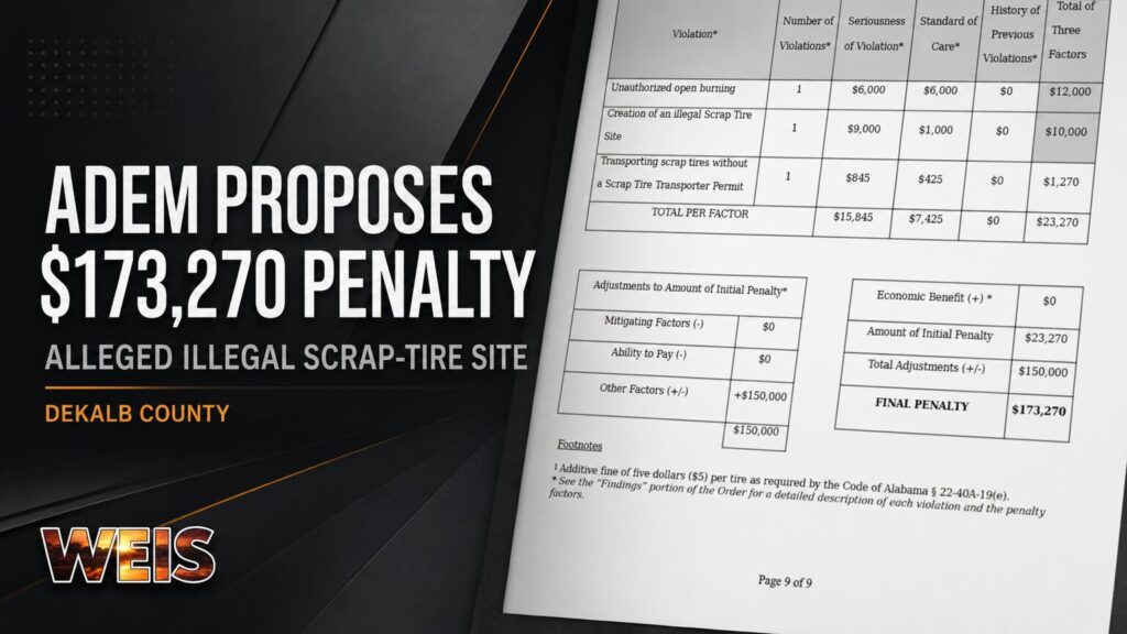 DeKalb County scrap-tire penalty of $173,270 proposed by ADEM