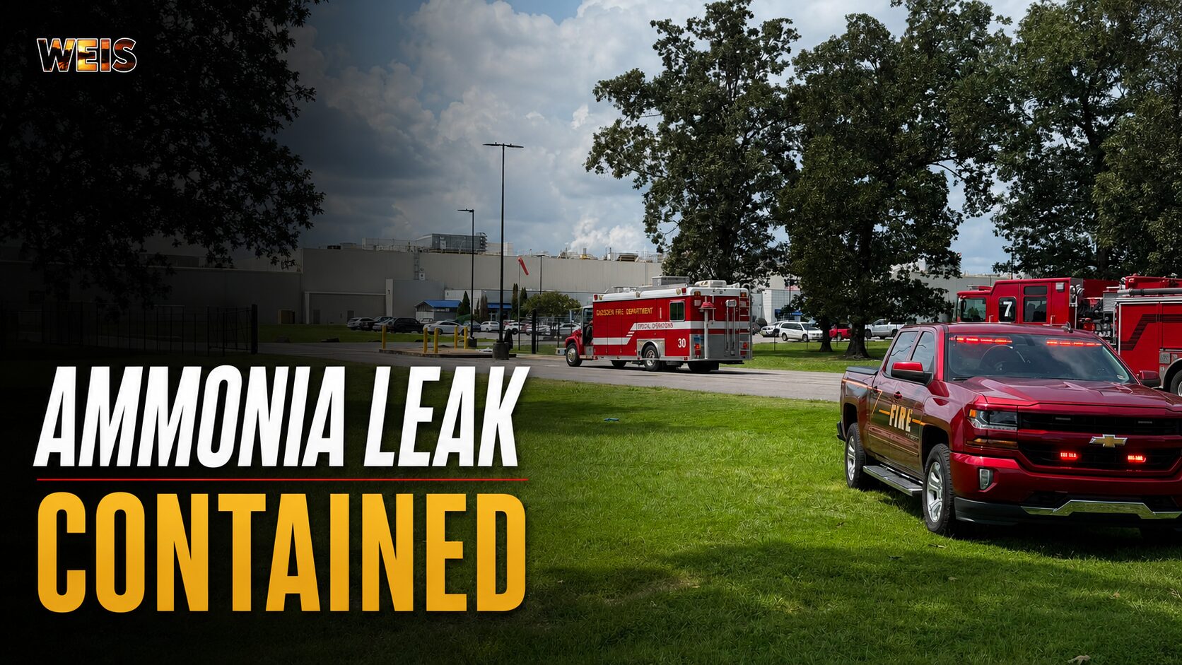 Tyson Foods ammonia leak response vehicles outside the plant on Steele Station Road in Gadsden.