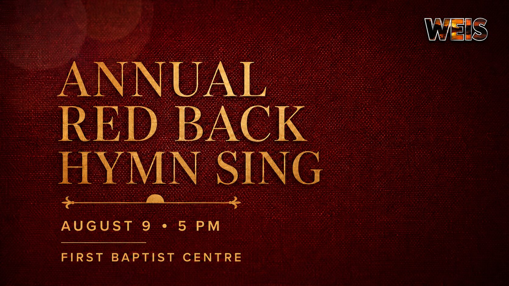 Annual Red Back Hymn Sing at First Baptist Centre on August 9, 2026