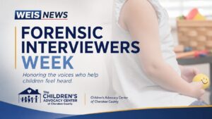 Children’s Advocacy Center of Cherokee County graphic recognizing National Forensic Interviewers Week and the professionals who help children feel heard.