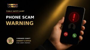 Cherokee County Sheriff’s Office phone scam warning advising residents to recognize suspicious calls and urgent payment demands