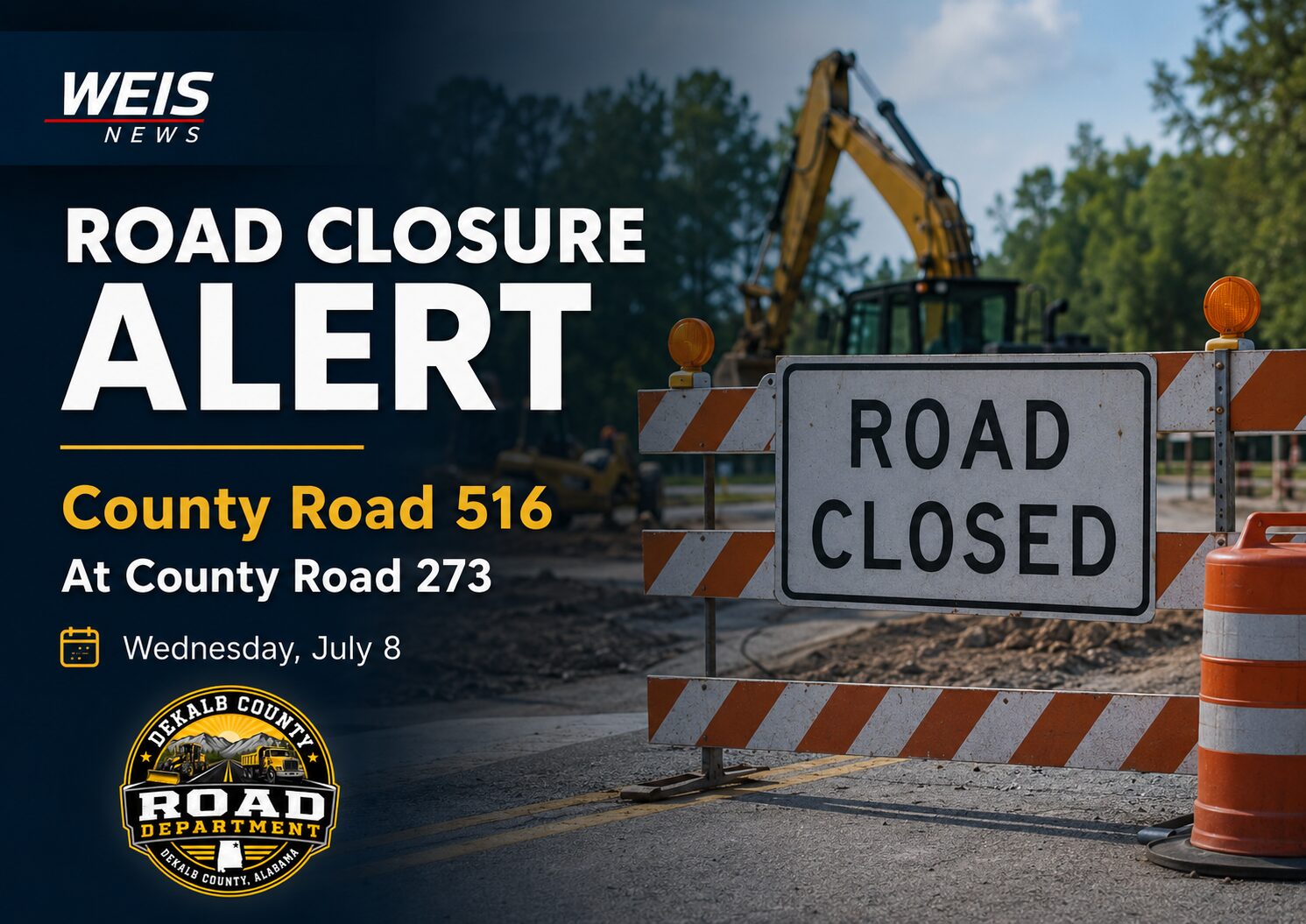County Road 516 Closure Planned Wednesday in DeKalb County