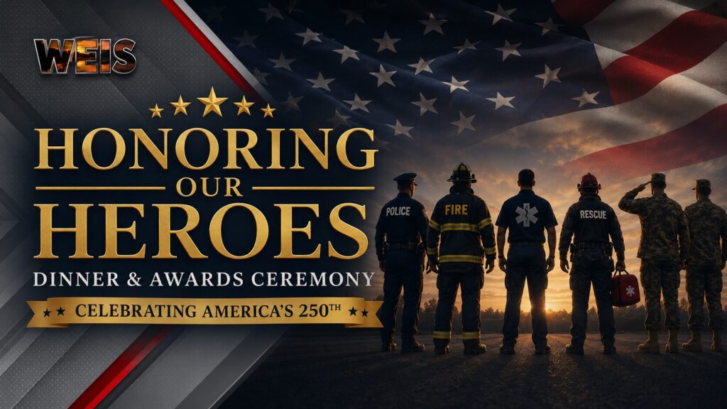 Honoring Our Heroes Dinner and Awards Ceremony graphic featuring veterans and first responders in Centre