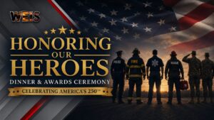 Honoring Our Heroes Dinner and Awards Ceremony graphic featuring veterans and first responders in Centre