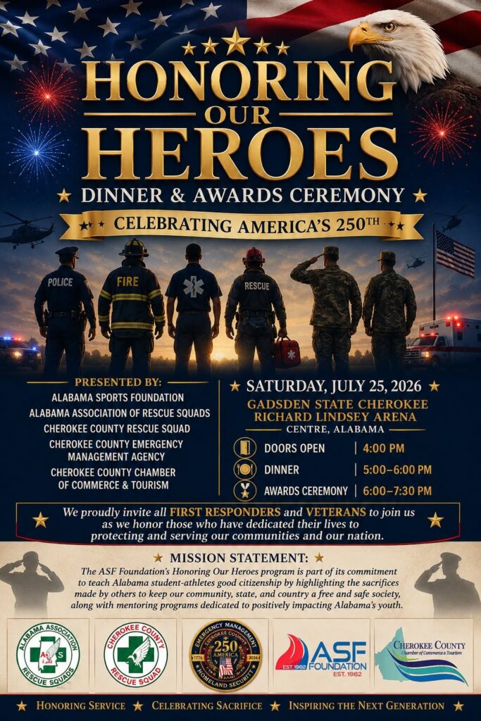 Honoring Our Heroes Dinner and Awards Ceremony graphic featuring veterans and first responders in Centre