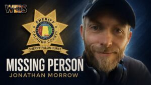 Missing Anniston man Jonathan Morrow and Calhoun County Sheriff’s Office badge