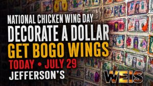 National Chicken Wing Day BOGO wings promotion at Jefferson’s restaurants in Cedar Bluff, Gadsden, and Rainbow City