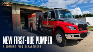Piedmont Fire Department new pumper parked outside the fire station