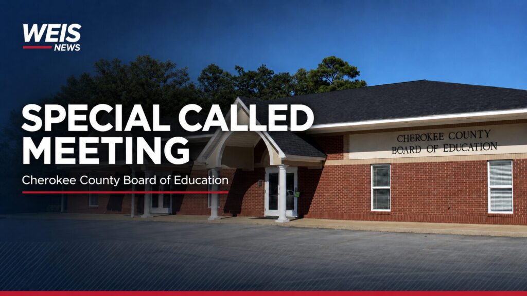 Cherokee County Board of Education Central Office with a WEIS News Special Called Meeting graphic.