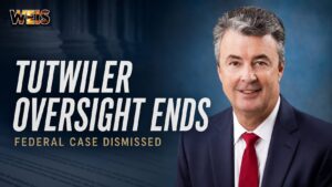 Alabama Attorney General Steve Marshall featured in a newsroom graphic about federal oversight ending at Julia Tutwiler Prison