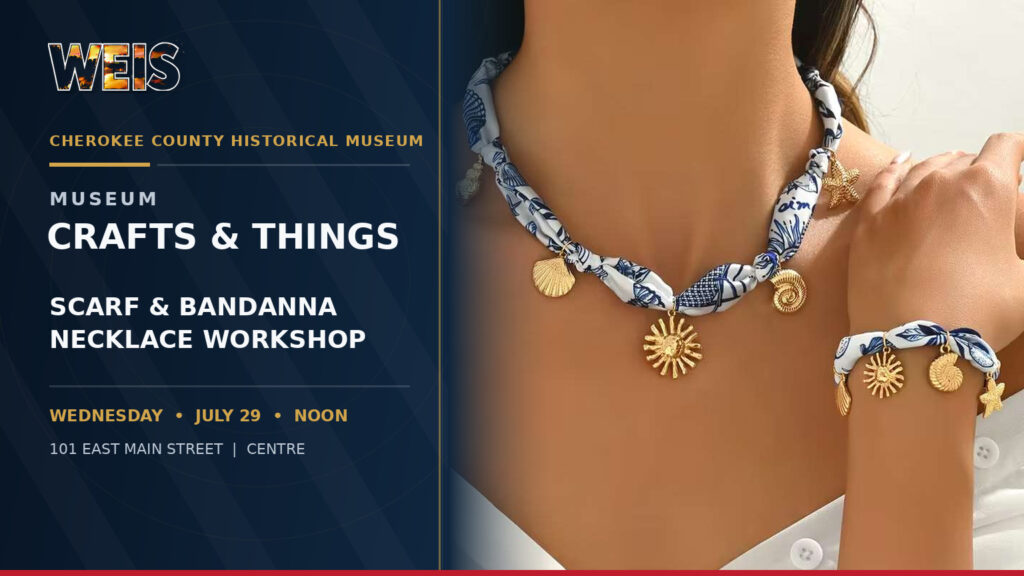 Scarf necklace workshop at Cherokee County Historical Museum