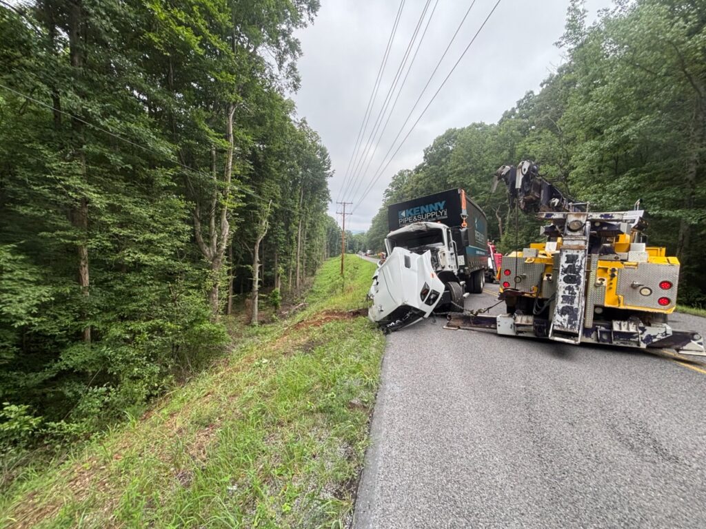 Box truck recovery following an accident in Gaylesville
