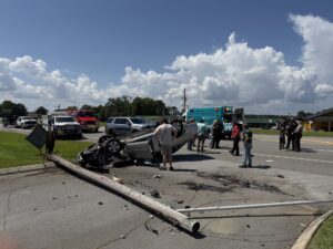 Emergency crews responding to a single vehicle accident on West Main Street in Centre.