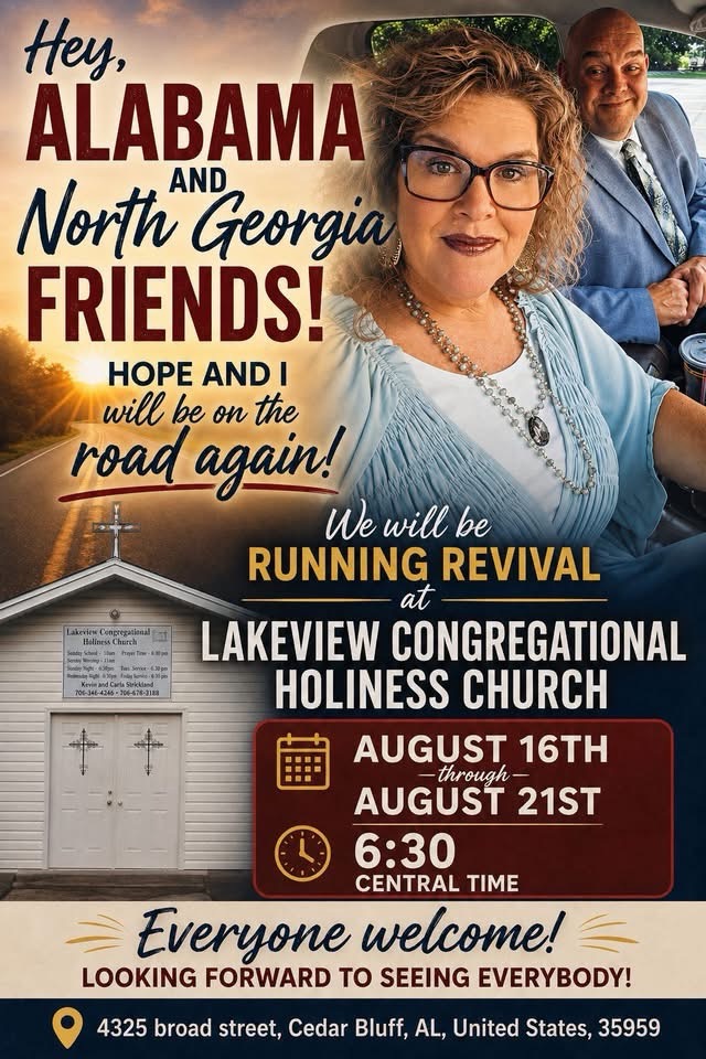 Chris and Hope Spears featured for Cedar Bluff revival services at Lakeview Congregational Holiness Church