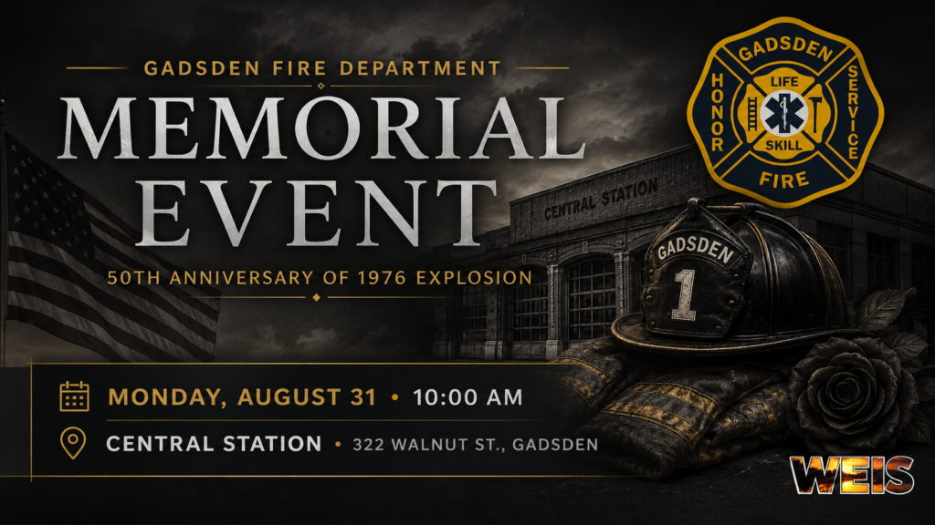 Gadsden Fire Department memorial marking the 50th anniversary of the 1976 explosion at Central Station