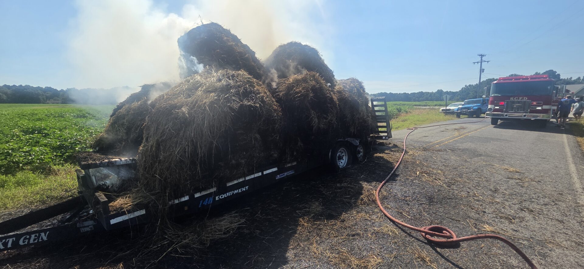 Hay trailer fire in Centre near County Road 69 and Highway 411 North