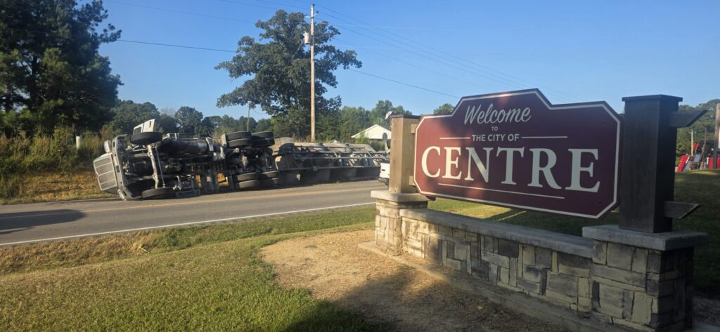 18-wheeler overturned on U.S. 411 in Moshat as recovery crews work at the scene
