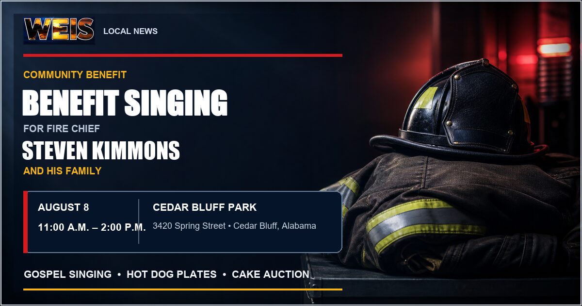 Benefit singing for Fire Chief Steven Kimmons at Cedar Bluff Park Aug. 8 Image title: