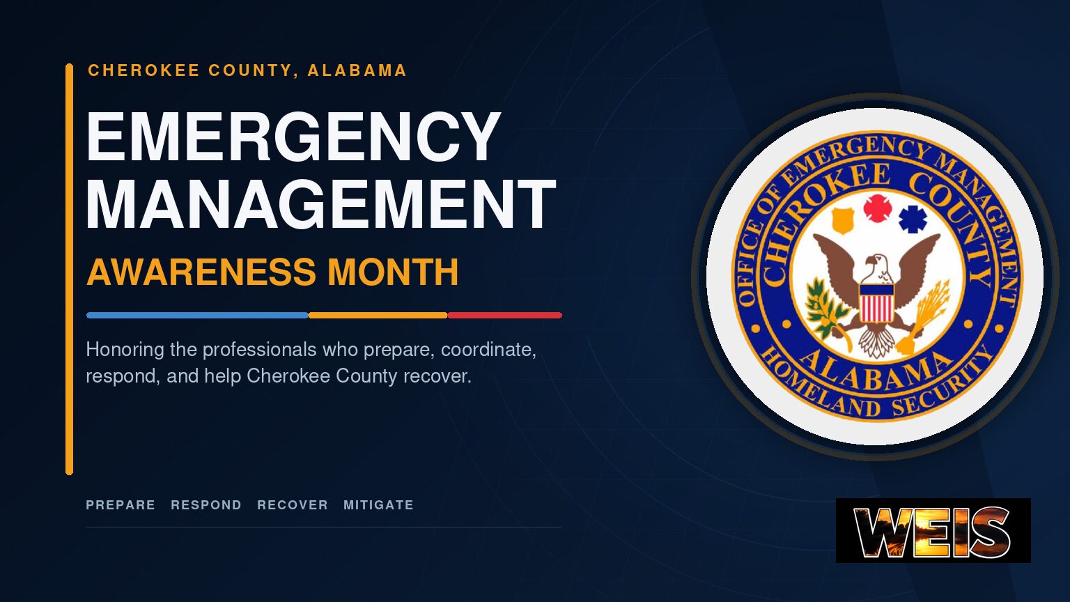 National Emergency Management Awareness Month header featuring the Cherokee County EMA seal