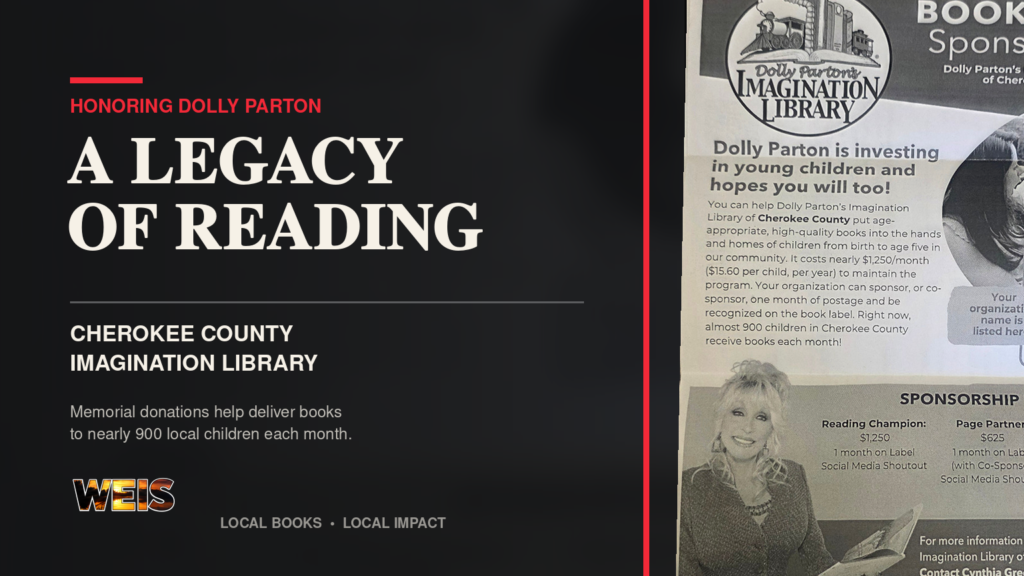 Cherokee County Imagination Library memorial donations honoring Dolly Parton’s literacy legacy