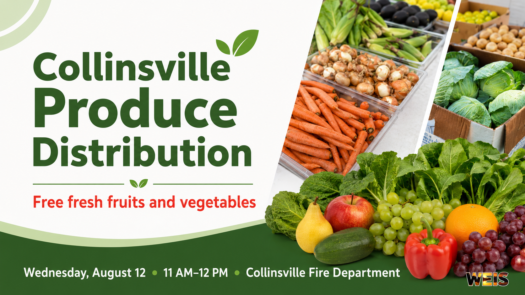 Collinsville produce distribution offering free fresh fruits and vegetables Aug. 12 at the Collinsville Fire Department.