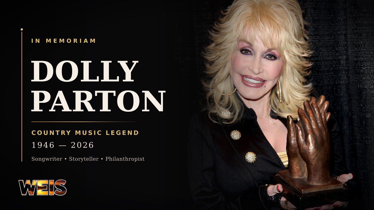 Parton dies at 80 after a legendary career in country music, songwriting, entertainment, and philanthropy.