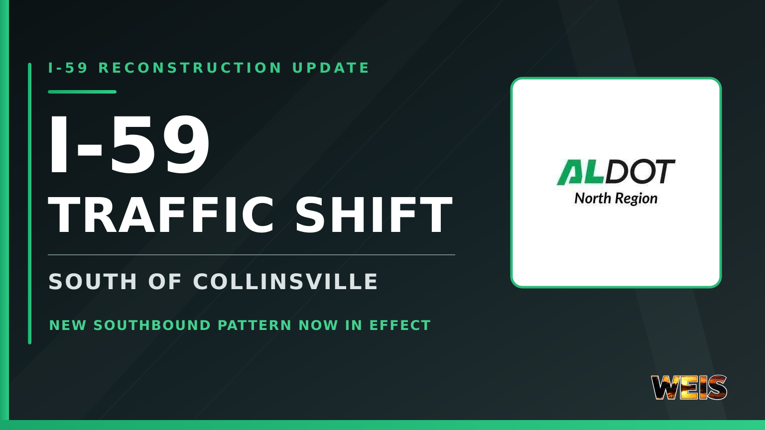 I-59 traffic pattern south of Collinsville with the ALDOT North Region logo