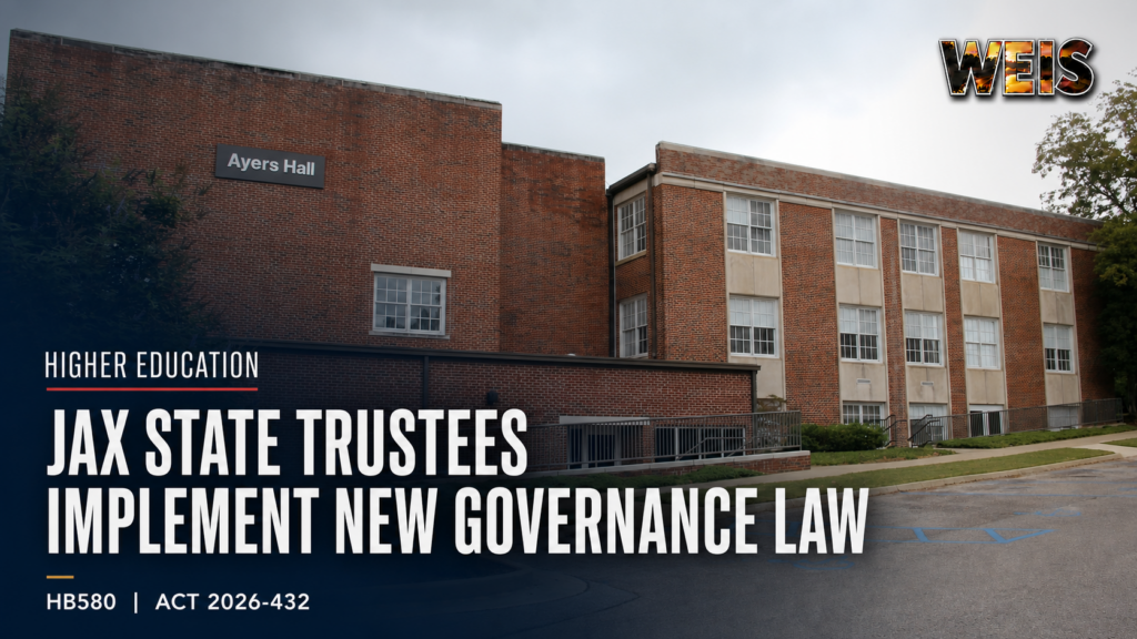 News image accompanying coverage of Jax State’s implementation of Act 2026-432, which addresses faculty senates, tenure reviews, and academic curricula.