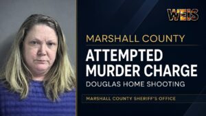 Mugshot of Jamie Leann Chandler beside a newsroom graphic noting an attempted murder charge following a Douglas home shooting.