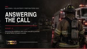 National Volunteer Firefighters Day tribute to a volunteer firefighter answering an emergency call