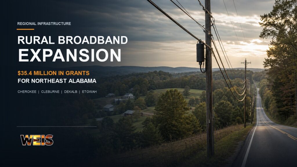 Northeast Alabama broadband grants totaling nearly $35.4 million for projects in Cherokee, Cleburne, DeKalb, and Etowah counties