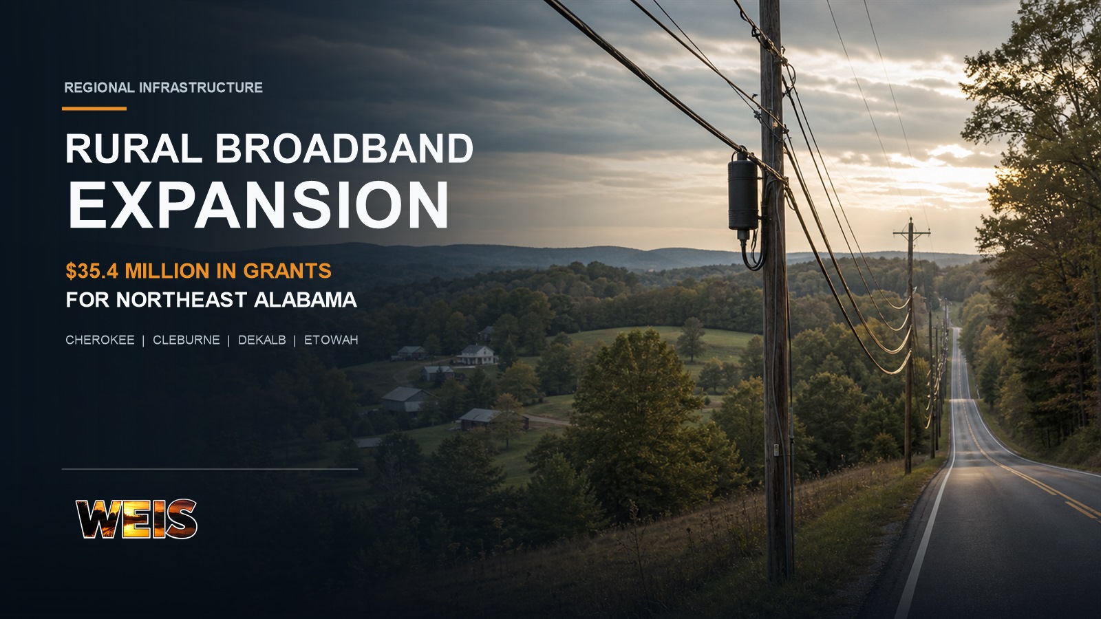 Northeast Alabama broadband grants totaling nearly $35.4 million for projects in Cherokee, Cleburne, DeKalb, and Etowah counties