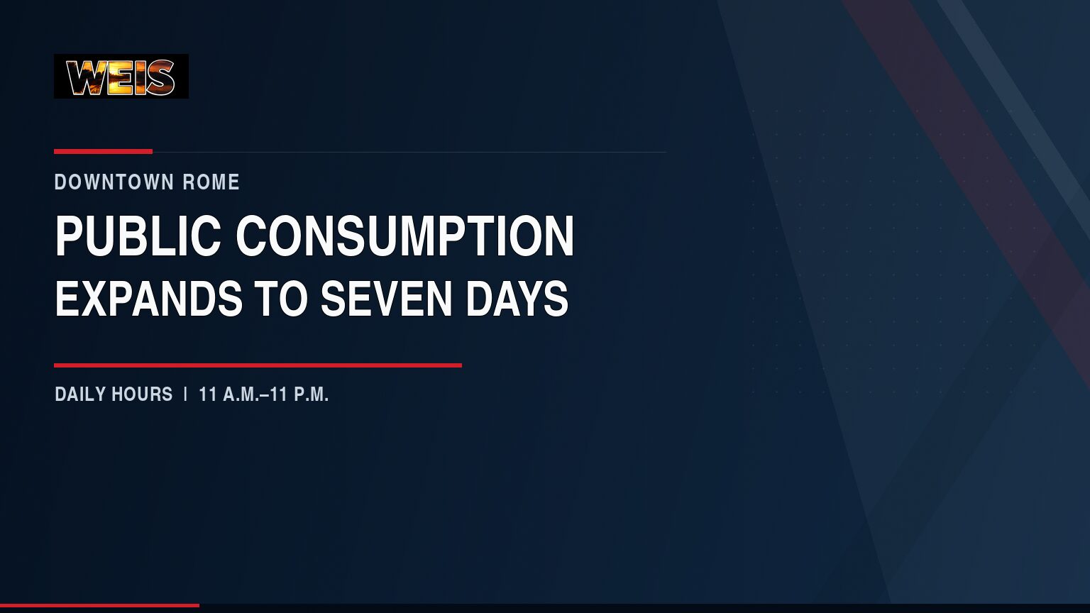 Downtown Rome public consumption expands to seven days a week, daily from 11 a.m. to 11 p.m.