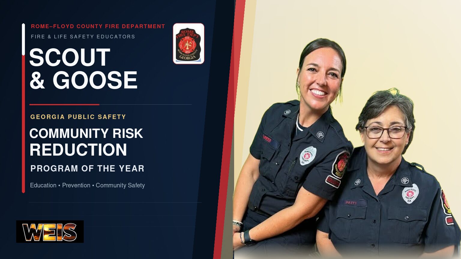 Rome-Floyd County Fire Department educators Scout and Goose receive the Community Risk Reduction Program of the Year award.