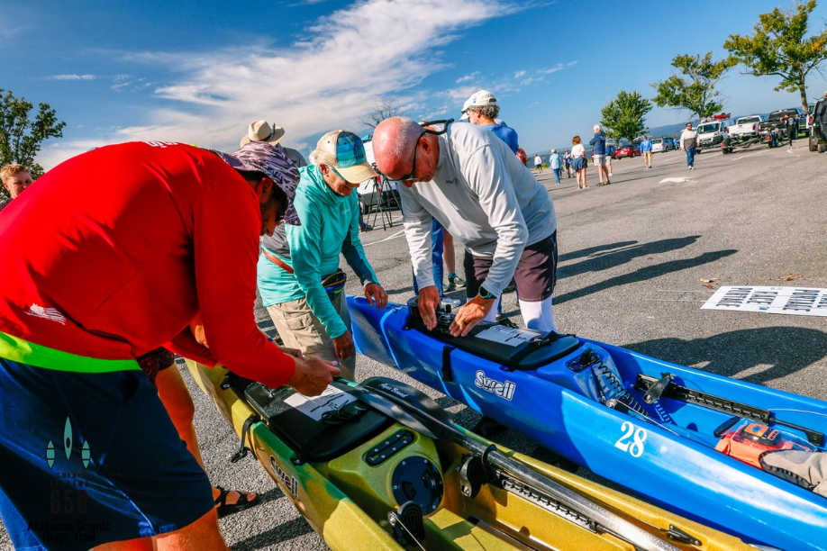 Great Alabama 650 race header featuring a kayaker and the 2026 route from Weiss Lake to Fort Morgan.