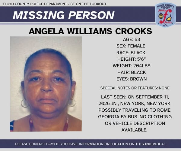 Angela Williams Crooks missing person alert for possible bus travel to Rome, Georgia