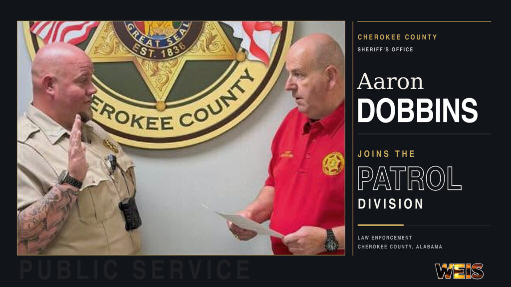 Deputy Aaron Dobbins takes the oath of office before joining the Cherokee County Sheriff’s Office Patrol Division.